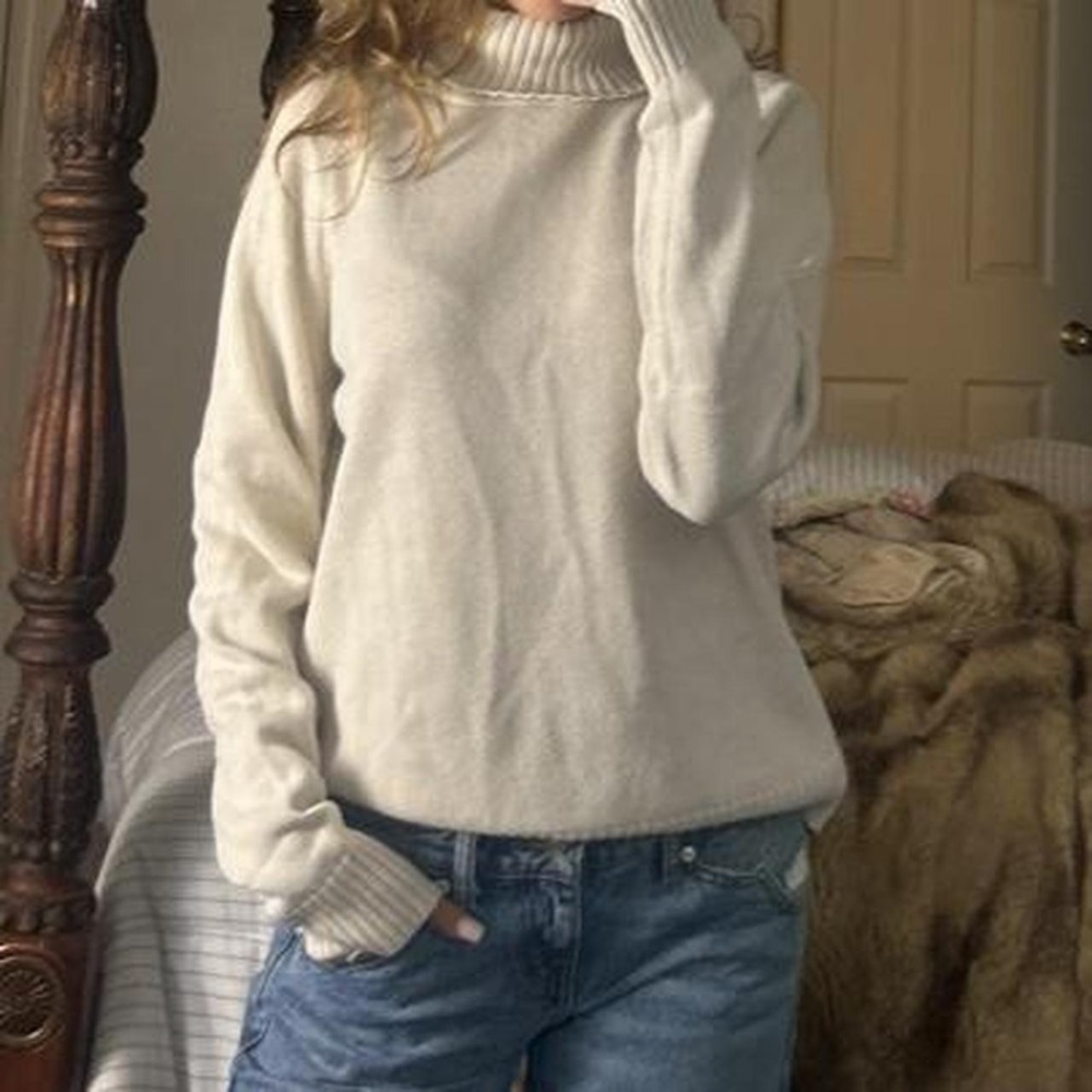 vintage Jeanne Pierre ivory cotton turtleneck sweater